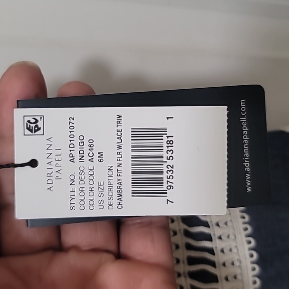 ADRIANNA PAPELL WOMEN'S DENIM FIT AND FLARE INDIGO LACE TRIM DRESS SIZE 6 - Picture 11 of 14